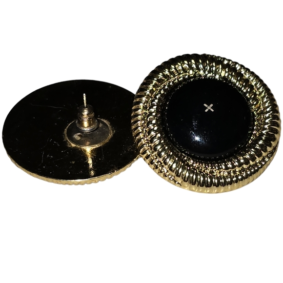 Vintage Golden Swirl Black Colour Button Post Earrings 14 - Picture 2 of 2